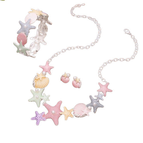 Wholesale  colorful starfish necklace earrings bracelet suit