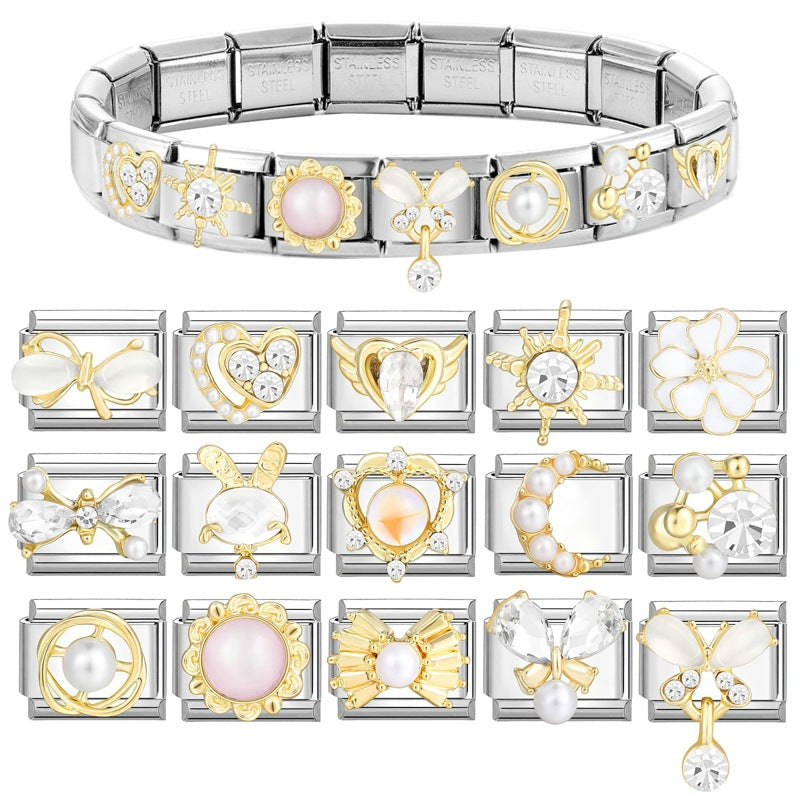 Wholesale Italian Charm Bracelet 9mm DIY Splicing Removable Stainless Steel Diamond Patch Composable Bracelet