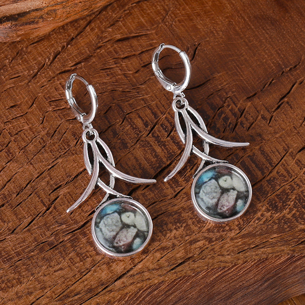 Wholesale  Bohemian Geometric Round Printed Tassel Earrings