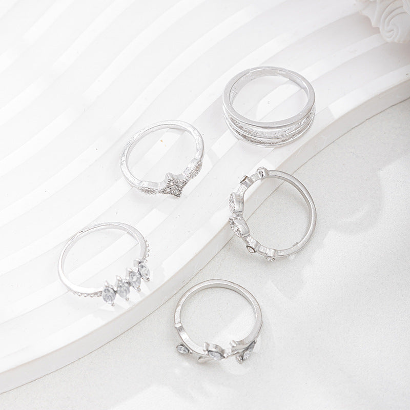 Wholesale alloy diamond stacked ring  irregular leaves ring