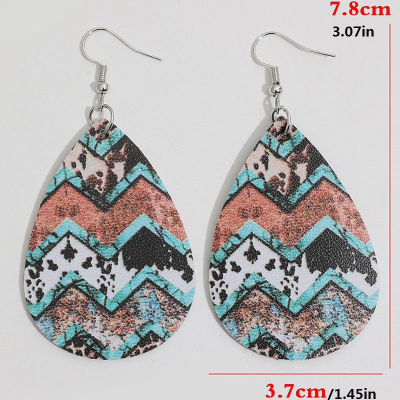 Wholesale Retro Western Drop-Shaped Leather Earrings with Leopard Print - Trendy Fashion Accessory for Gift or Boutique Resale