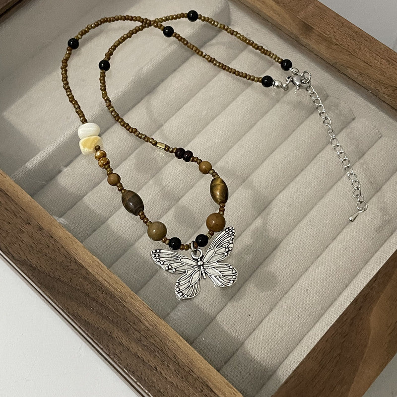 Wholesale Natural Stone Beaded Butterfly Necklace