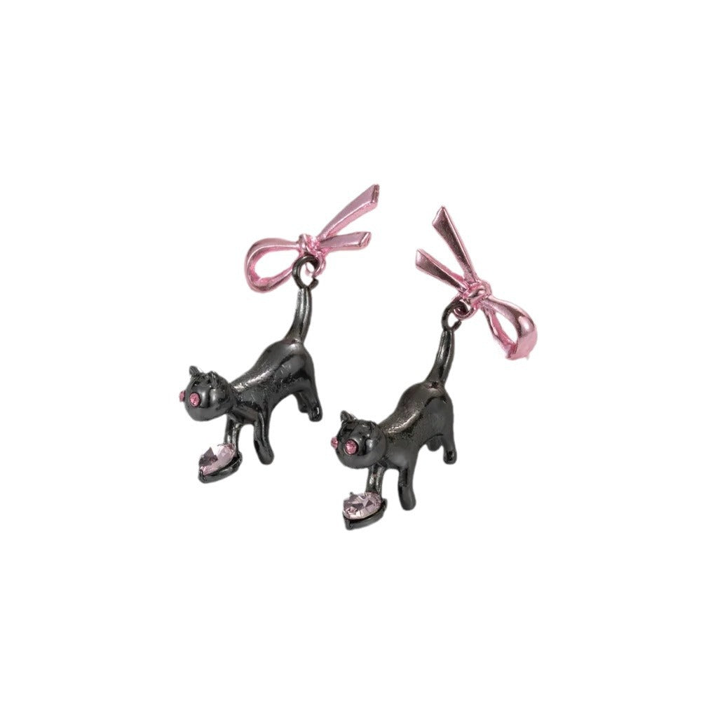 Wholesale  pink bow  cat earings
