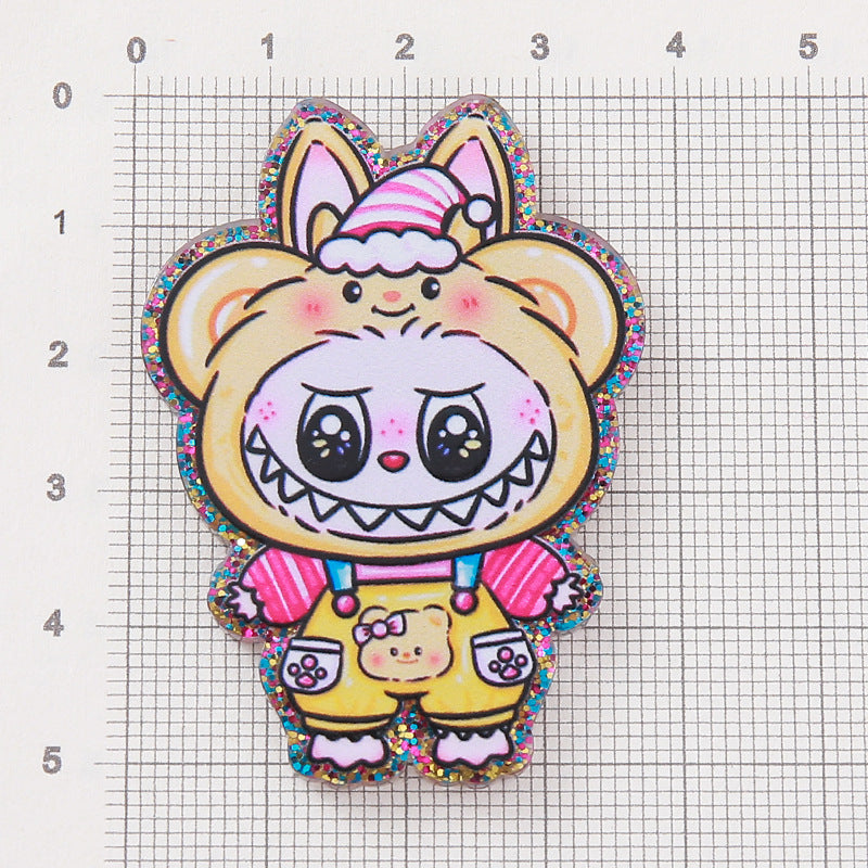 Wholesale 10pcs DIY Flatback Cartoon Acrylic Flatback Badge Reels Retractable Keychain DIY Accessories