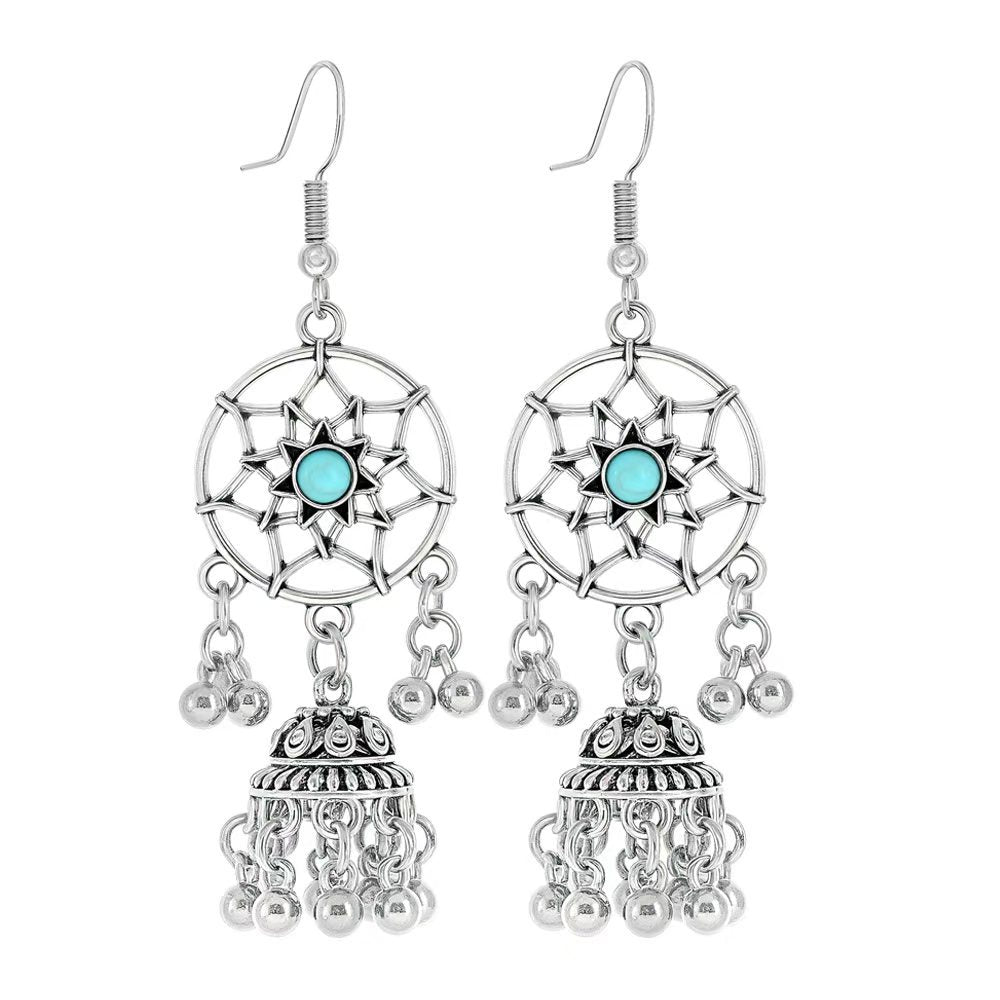 Wholesale Turquoise Tassel Earrings Geometric Alloy Design for Party Wear Boutique Resale Jewelry Accessory