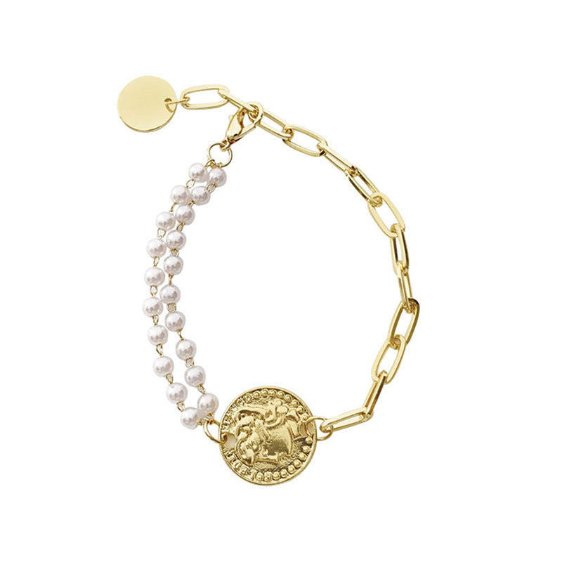 Wholesale Asymmetric Round Coin Head Pendant Pearl Bracelet ACC-BT-zhiyu011