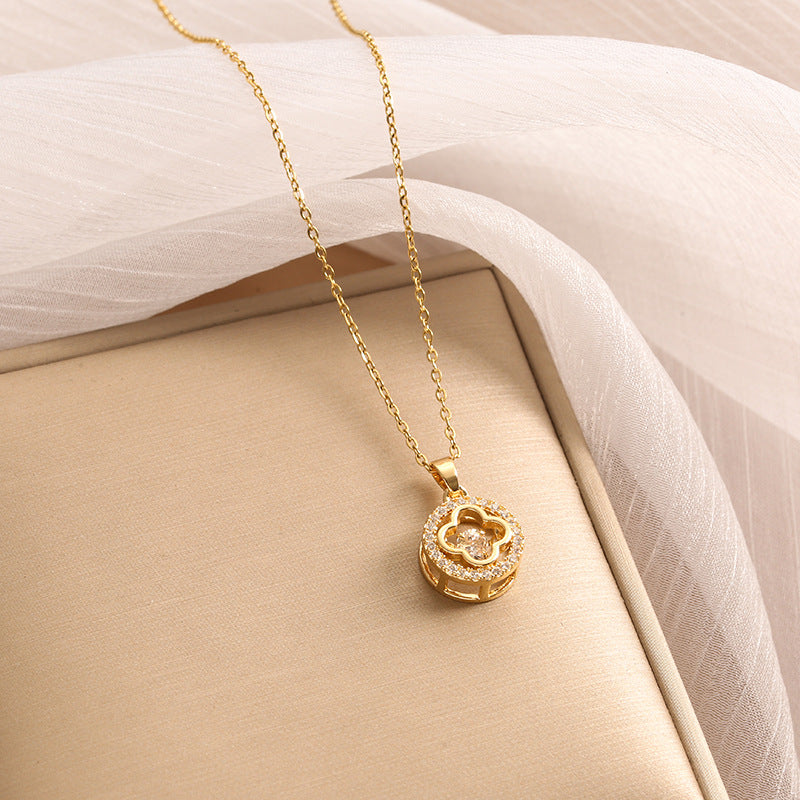 Wholesale Black and White Double-sided Four-leaf Clover Stainless Steel Necklace Light Luxury Necklaces ACC-NE-Nayin003