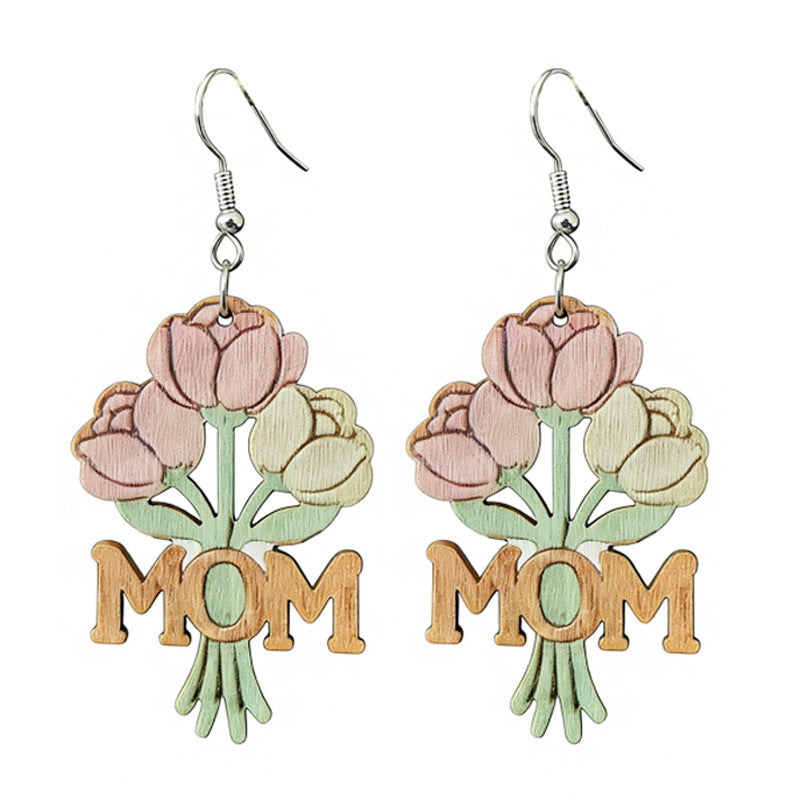 Wholesale 2 pairs Pearl and wooden floral earrings Mother' s Day gift