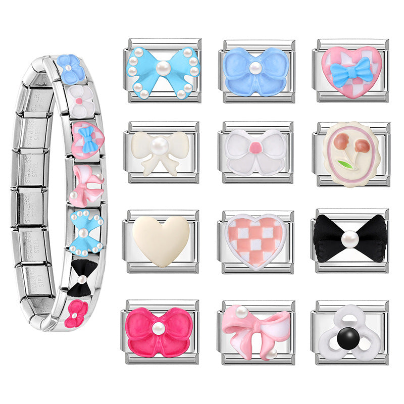 Wholesale Italian Charm Bracelet 9mm DIY Splicing Bow Patch Stainless Steel Composable Bracelet