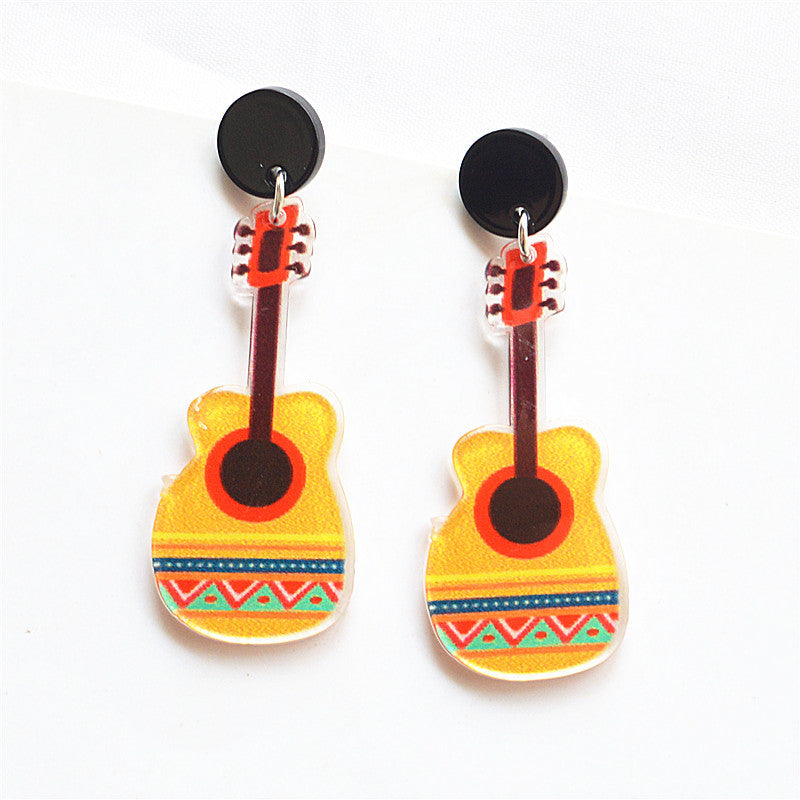Wholesale Acrylic Earrings Hip Hop Hipster Music Exaggerated Guitar Earrings ACC-ES-XN013