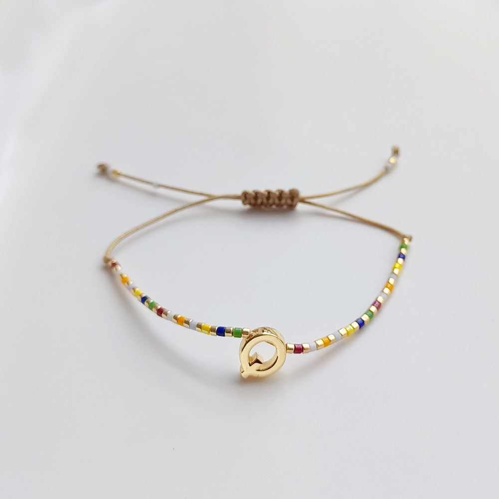 Wholesale Diy Beaded Woven Colorful Miyuki Rice Beads Beaded Alphabet Bracelet ACC-BT-Qiqi019