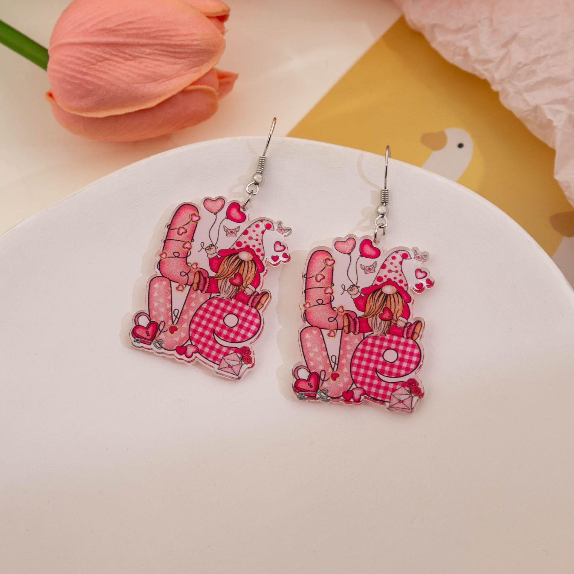 Wholesale Valentine' s Day Acrylic Heart Element Earrings