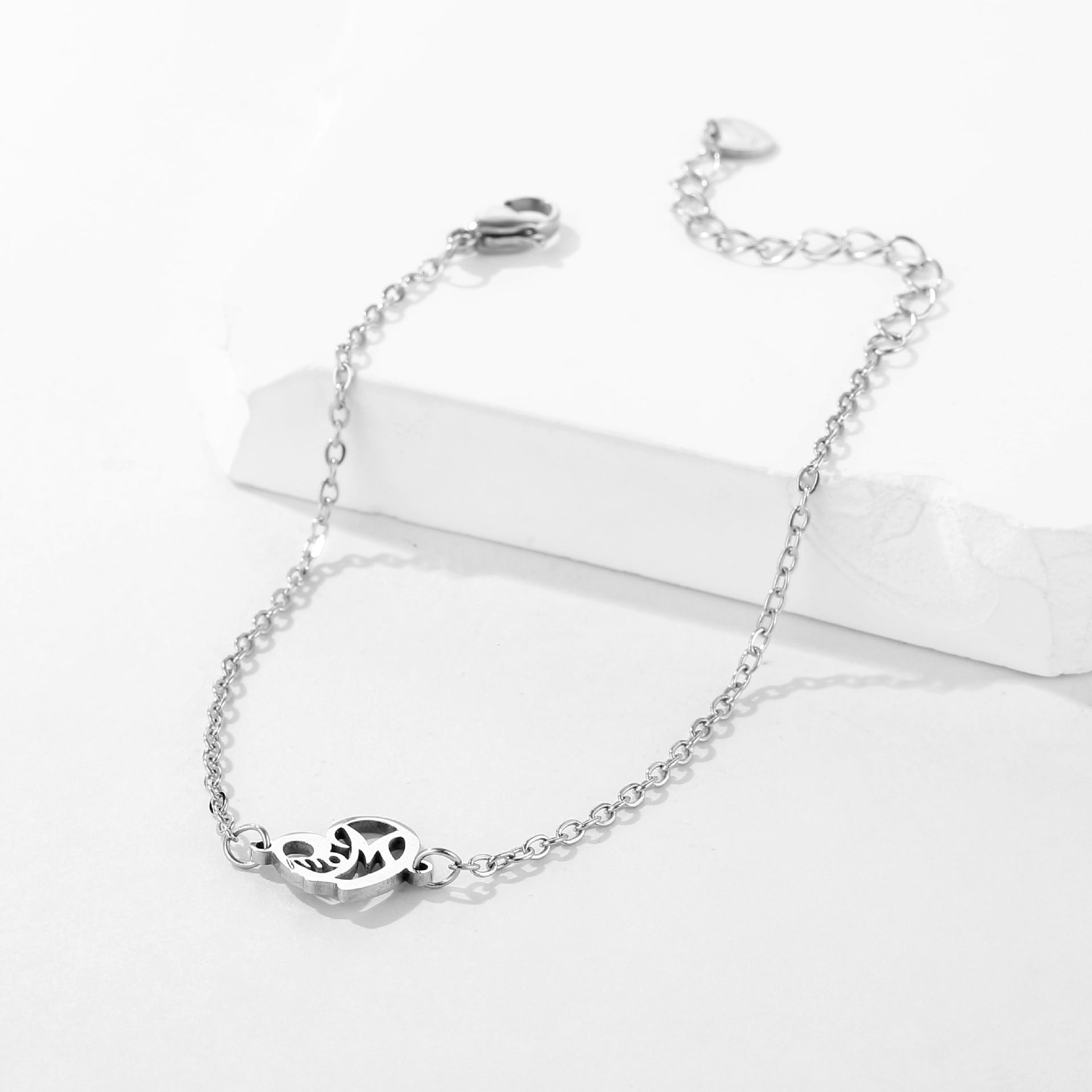 Wholesale Titanium Steel Heart Shaped Hollow MOM Stainless Steel Bracelet ACC-BT-MinM003