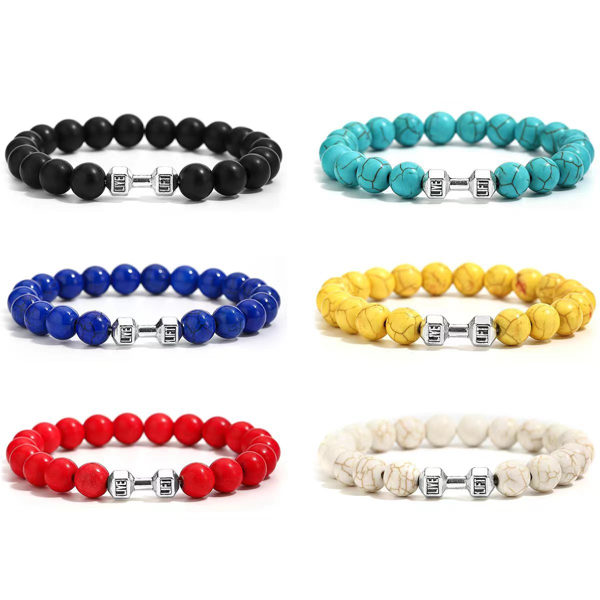 Wholesale Handmade Yoga Dumbbell Bracelet White Turquoise Beads Adjustable Unisex Fashion Accessory Gift Boutique Resale