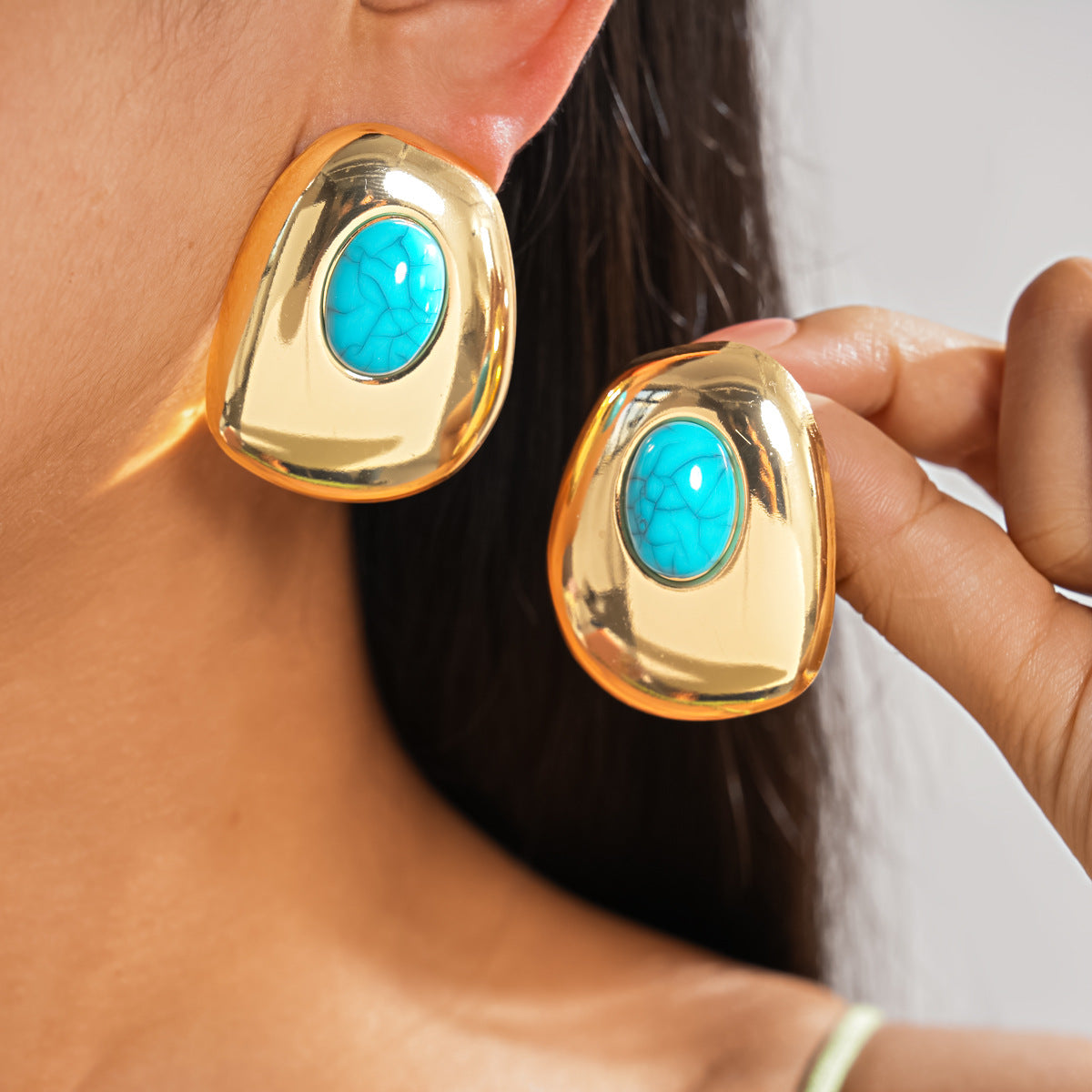 Wholesale Vintage Geometric Oval Earrings,  Silver Needle Gold Plated Iron,  Party Jewelry Accessory