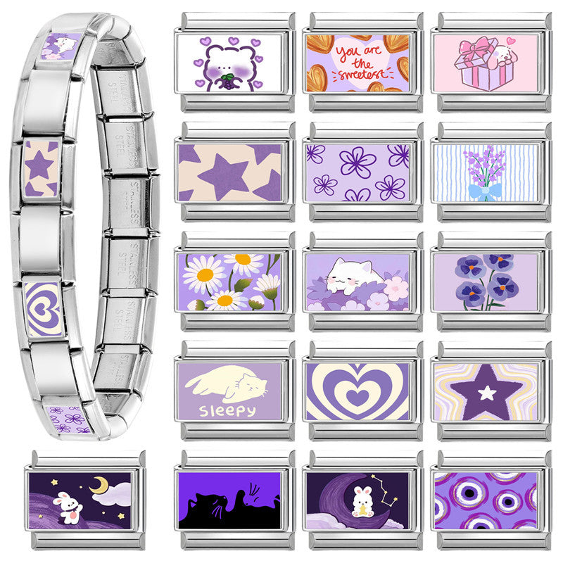 Wholesale Hearts and Love Italian Charms flowers DIY  Single Section Creative Stainless Steel Composable Bracelet