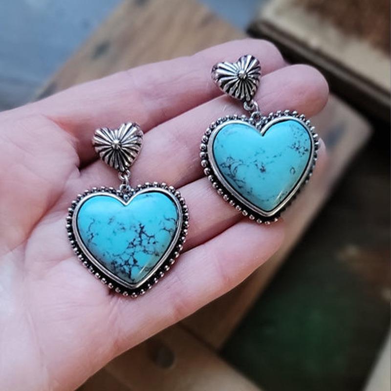 Wholesale Trendy Turquoise Heart Earrings for Women - Alloy Electroplated,  Jewelry Accessory for Party and Everyday