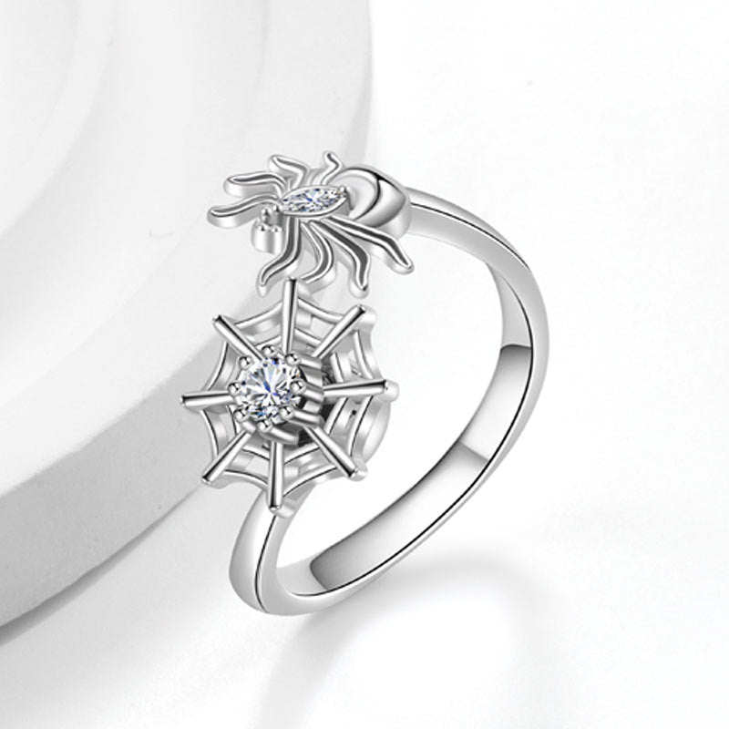 Wholesale  Web Rotating Zircon Ring for Women - Adjustable Open Ring,  Copper Electroplated,  Fashion Jewelry Accessory