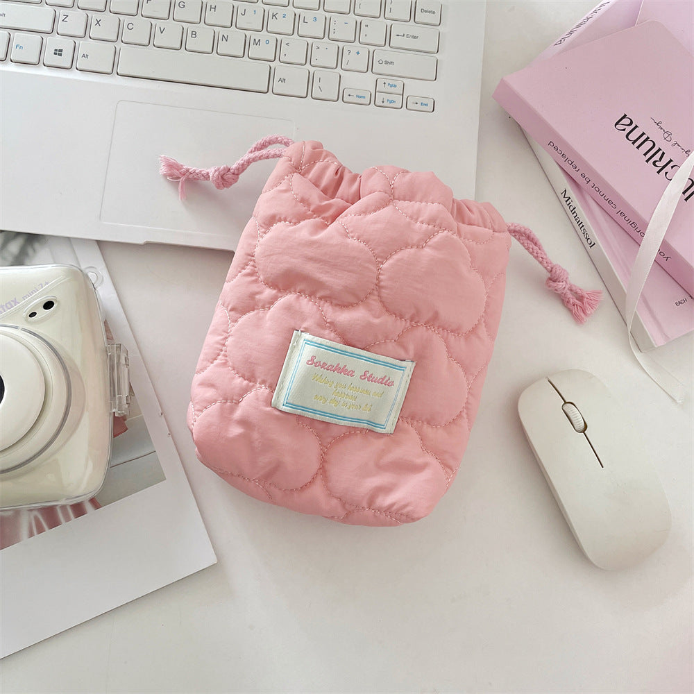 Wholesale Stylish Quilted Pink Heart Camera Pouch Soft Padded Storage Bag For CCD Polaroid Travel