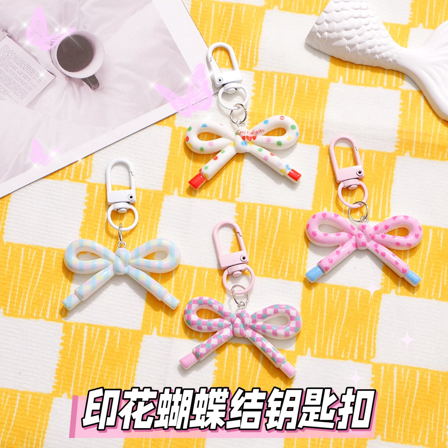 Wholesale Trendy Dopamine Bow Sweet Acrylic Keychain Bag Accessory Decorative Gift for Boutique Resale