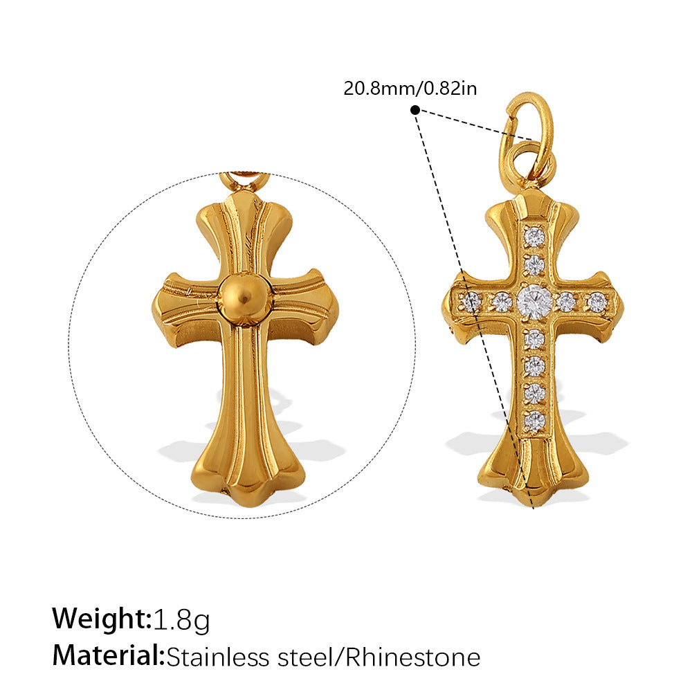 Wholesale Irregular Cross-Shaped DIY Stainless Steel Pendant Full Diamond Jewelry Accessories Necklace Zircon Diamond Inlaid