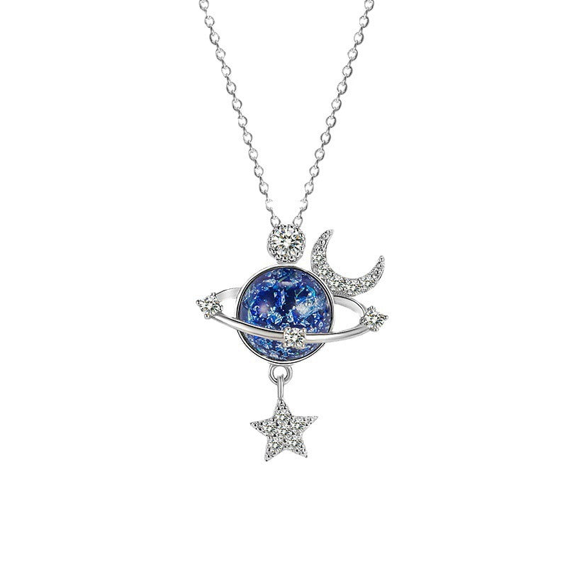 Wholesale S925 silver universe planet necklace star pendant clavicle chain