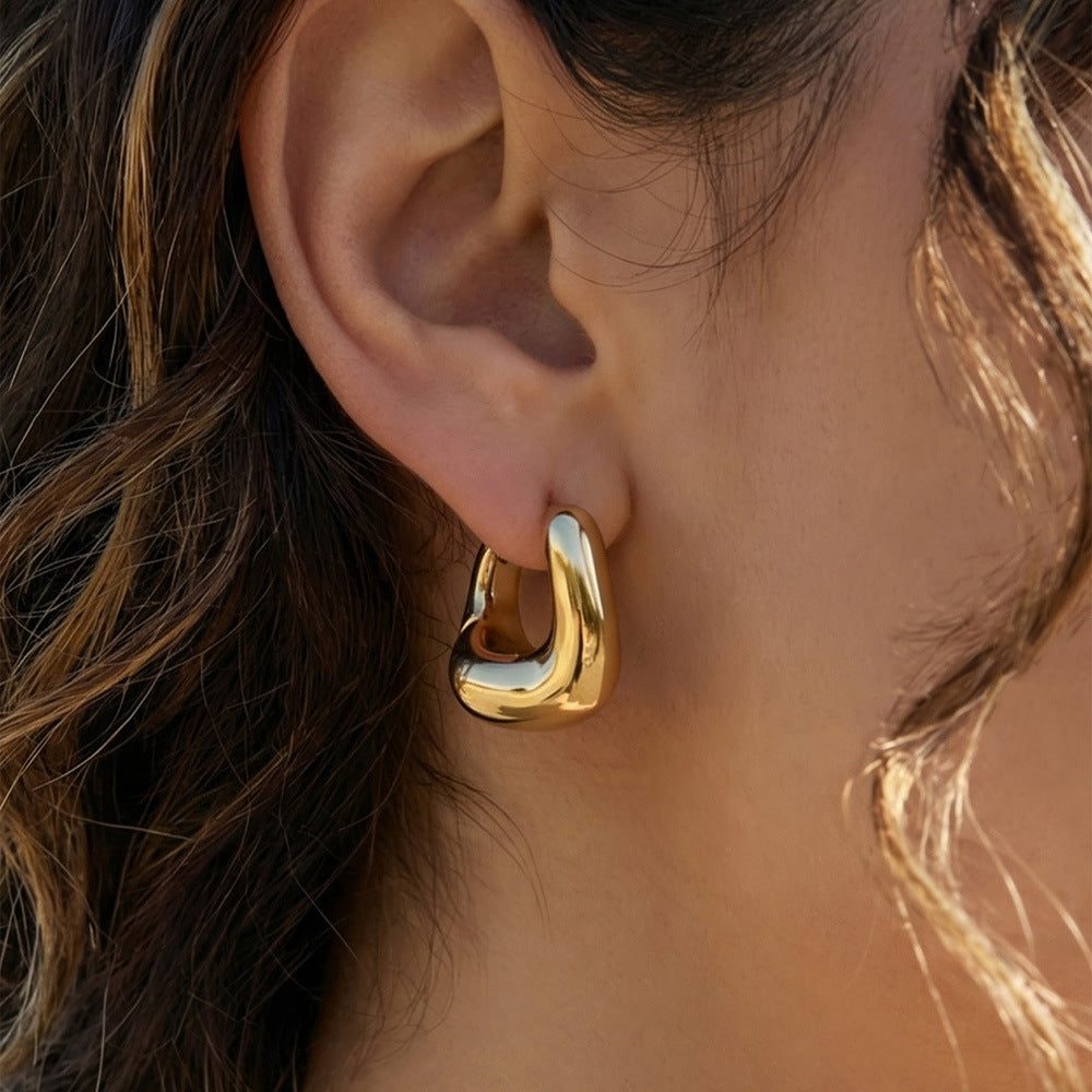 Wholesale Trendy Ins Style Oval U Shaped Earrings 18K Gold Plated Stainless Steel Boutique Resale Fashion Accessory