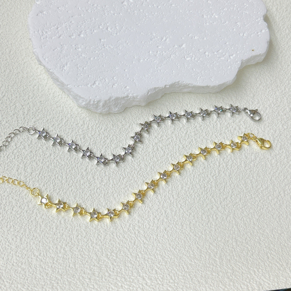 Wholesale  Plated 18K Flower Love Five-pointed Star Zircon Bracelet