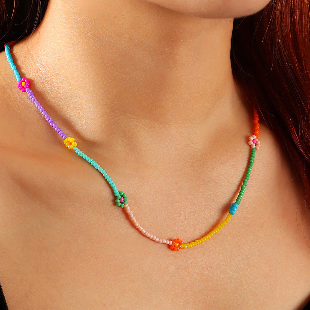 Wholesale  Contrast Color Stitching Rice Bead Necklace Clavicle Chain