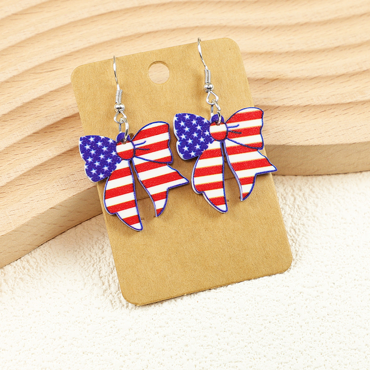Wholesale American Independence Day flag element bow water drop ladies acrylic earrings