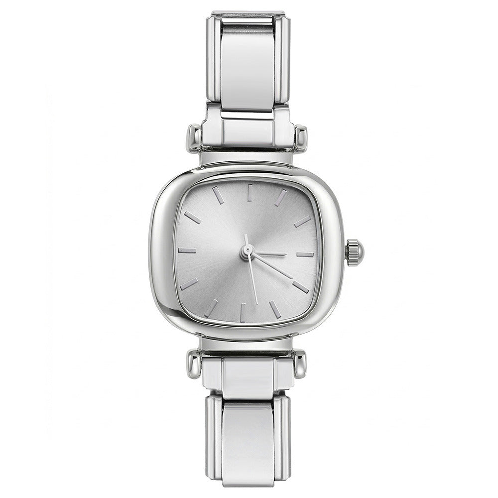 Wholesale Chic Square Stainless Steel Watch Face Connector For DIY Detachable Elastic Bracelet Making Jewelry Accessory