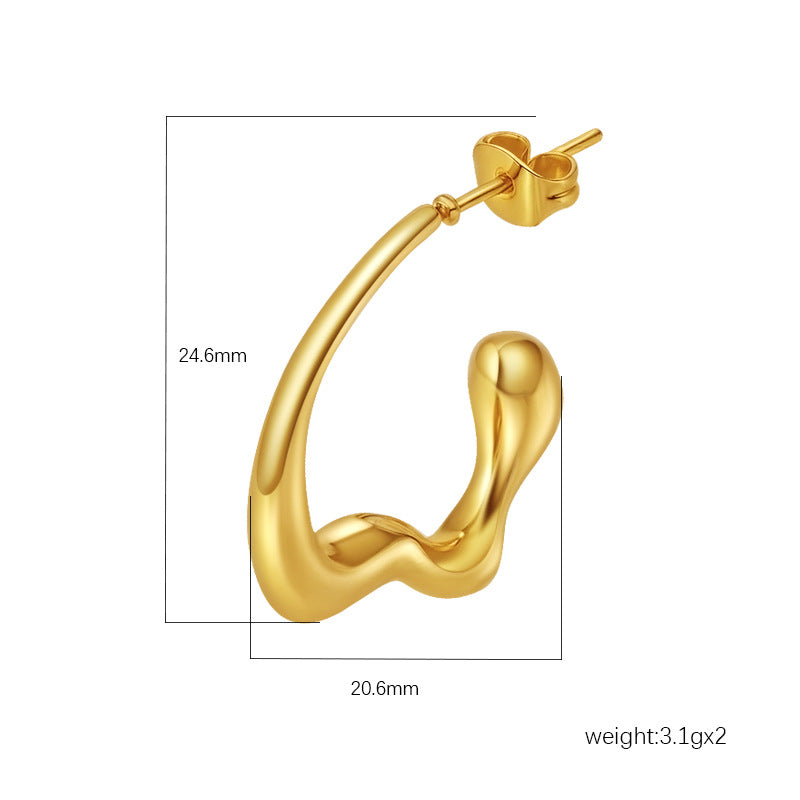 Wholesale Fashionable Irregular C-Shaped Stainless Steel Earrings 18K Gold Plated Boutique Resale