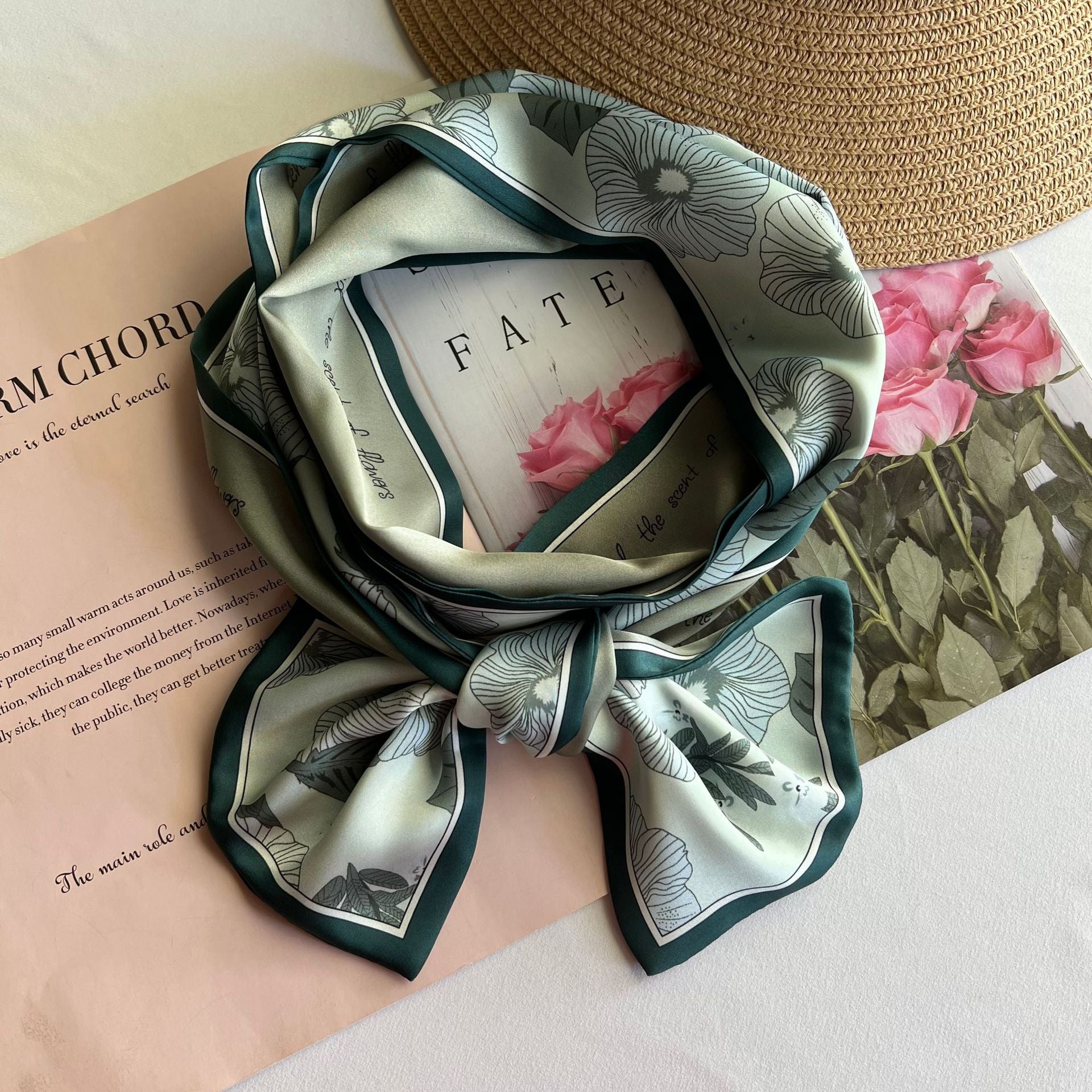 Wholesale  Vintage Striped Floral Double-sided Printed   Silk Scarf