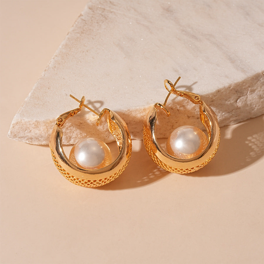 Wholesale  Circle  Beads Geometric Silver Needle Earrings