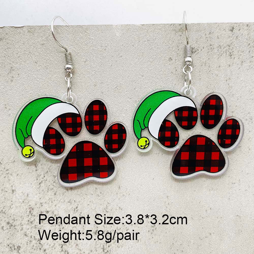 Wholesale Christmas Santa Hat Green Red Plaid Acrylic Earrings ACC-ES-ChenY096