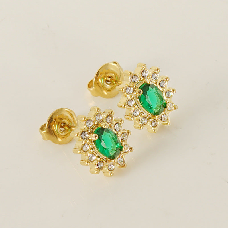 Wholesale Stainless Steel Love Zircon 18K Water Drop Sunflower Earrings ACC-ES-Zhongy002