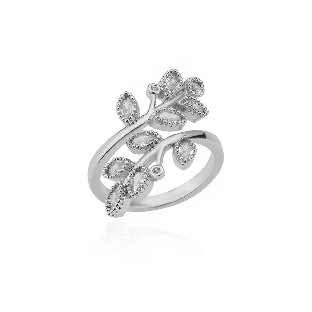 Wholesale Stainless steel zircon adjustable heart flower and butterfly ring