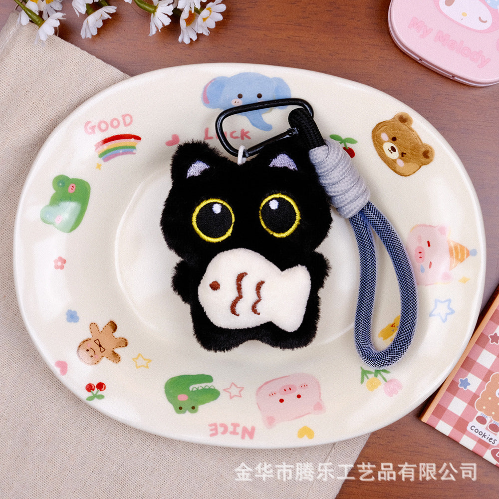 Wholesale Plush Cat Keychain with Big Eyes and Fish Pendant Decorative Accessory
