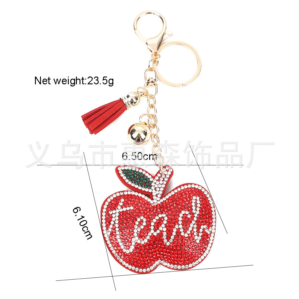 Wholesale creative diamond-encrusted apple keychain