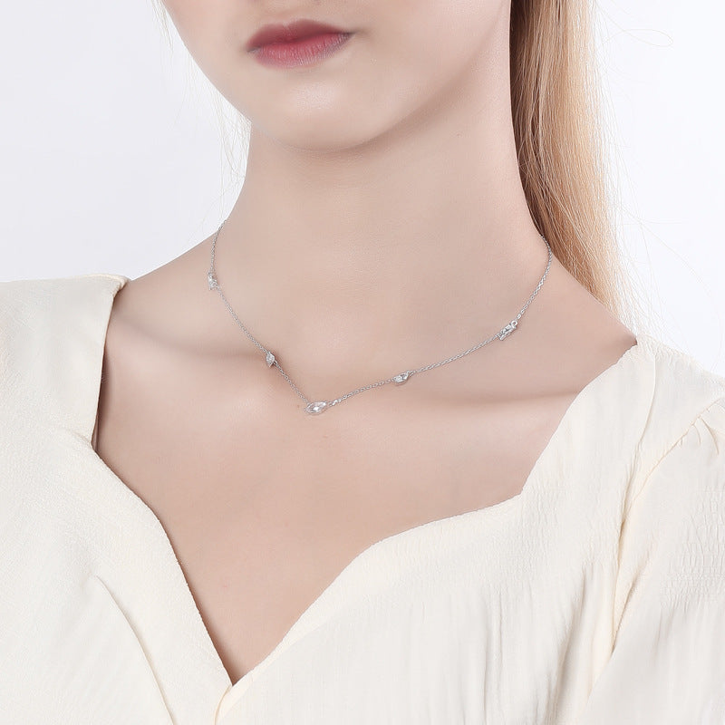 Wholesale S925 Sterling Silver Necklace  Leaf Asymmetrical Clavicle Chain
