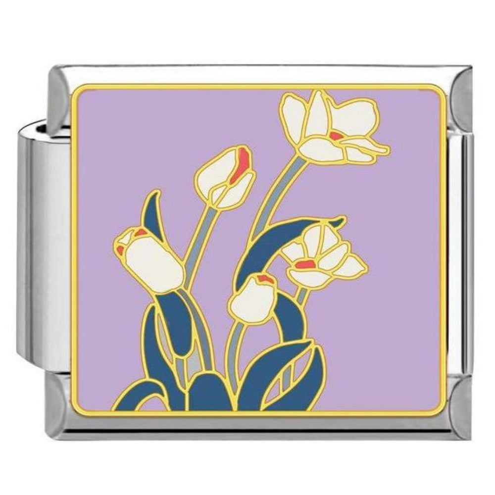 Wholesale Titanium Steel Enamel Flower Pattern Italian Charm Bracelet,  DIY Bracelet for Jewelry Making,  Fashion Accessory
