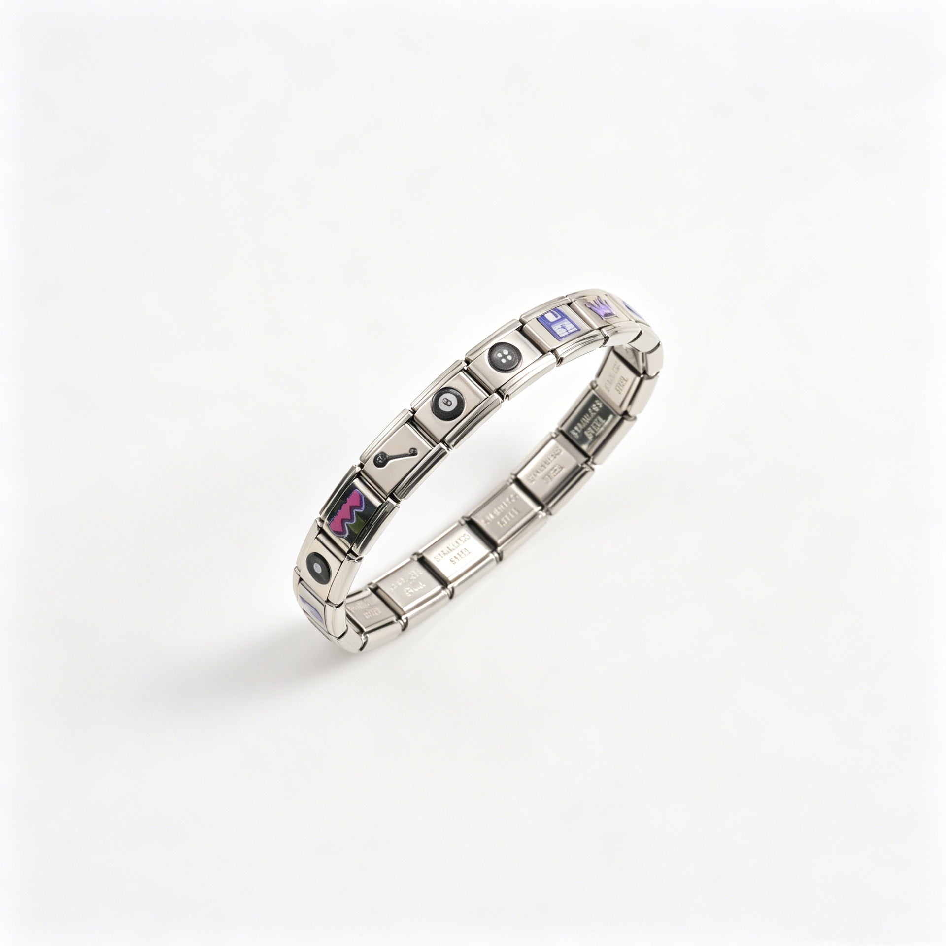Wholesale Stainless Steel Polished Modular Bracelet with UV Print,  Unisex Everyday Jewelry Accessory