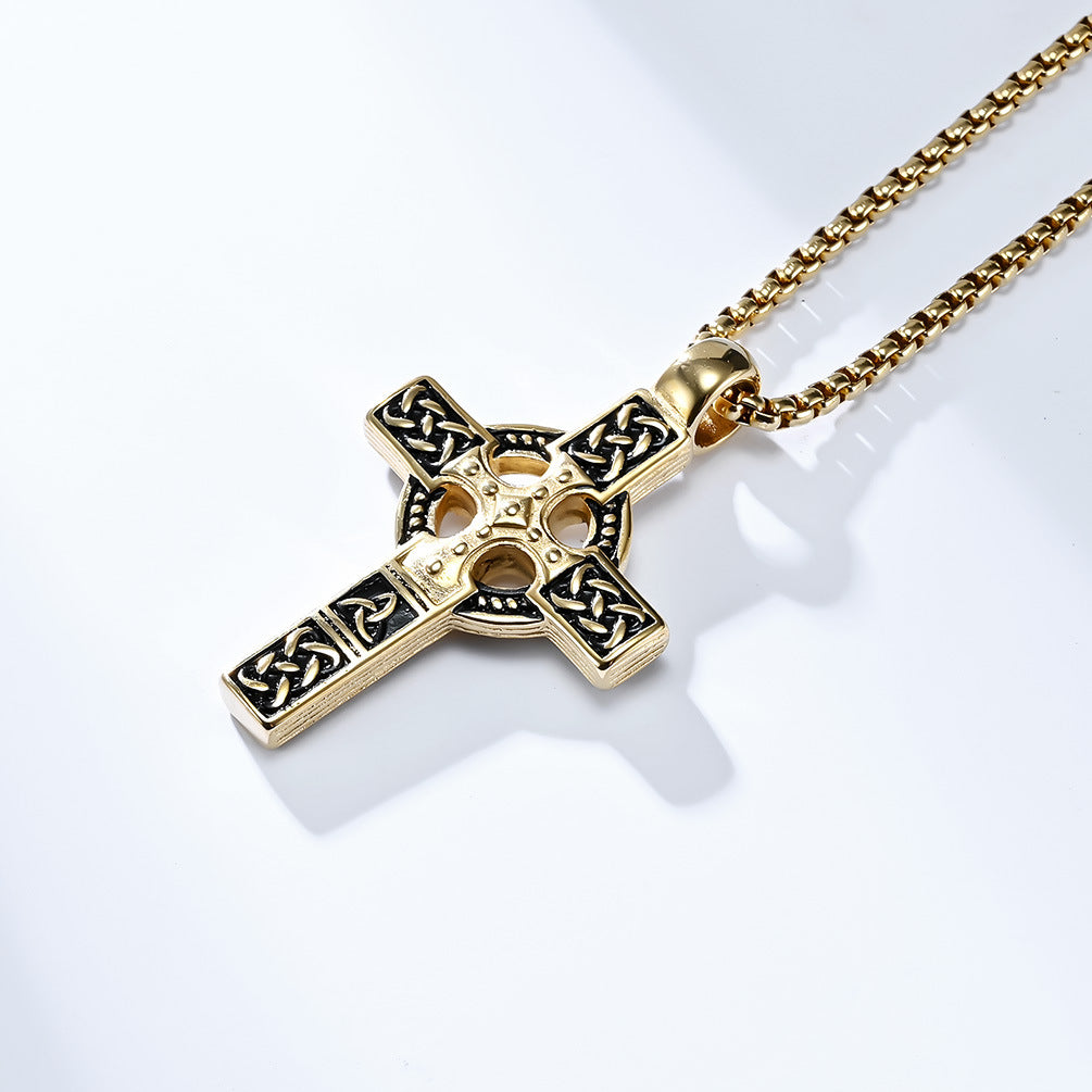 Wholesale Retro Celtic Cross Necklace Titanium Steel Pendant Men' s Fashion Accessory Gift