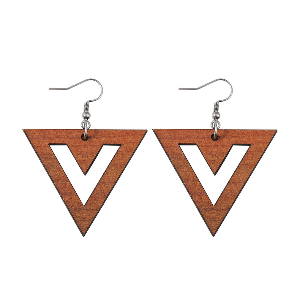 Wholesale  Geometric Round Triangle Bohemian Wood Earrings