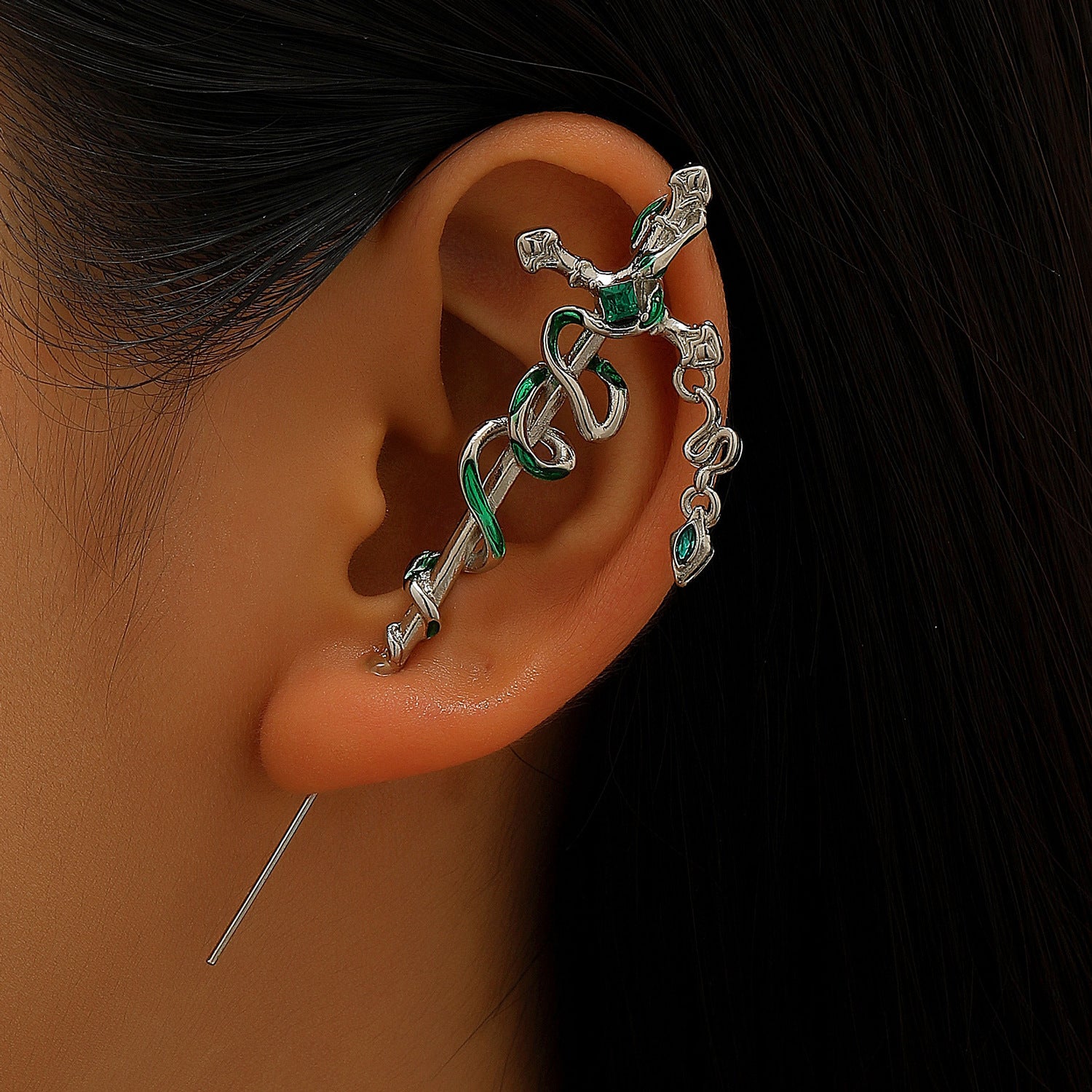 Wholesale Trendy Dark Snake Cross Earrings Metal Double Ear Piercing Jewelry Accessory for Cool Girls Boutique Resale