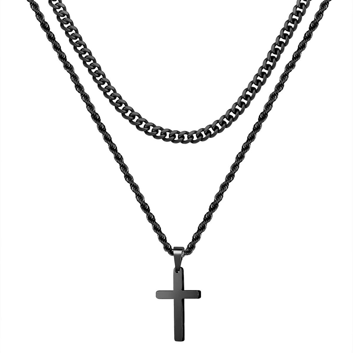 Wholesale  gold cross stainless steel double-layer necklace