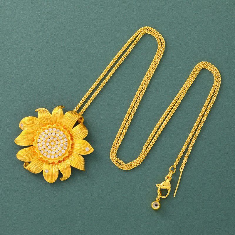 Wholesale Retro Brushed Sunflower Pendant Copper Electroplated Fashion Jewelry Accessory for Gift or Boutique Resale