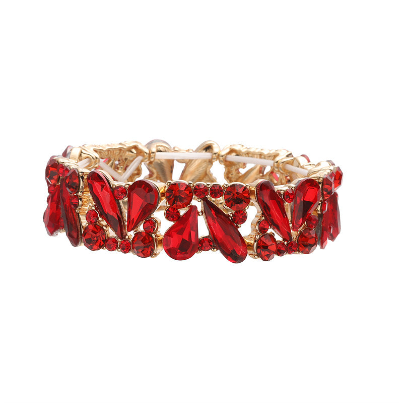 Wholesale Retro Wide Teardrop Crystal Bangle Gold Tone Alloy Rhinestone Bracelet Boutique Resale Jewelry Gift