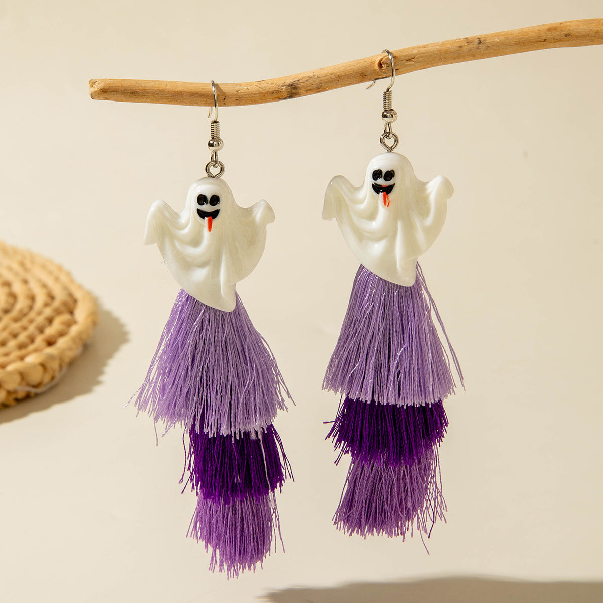 Wholesale   funny  skull tassel rice beads earrings