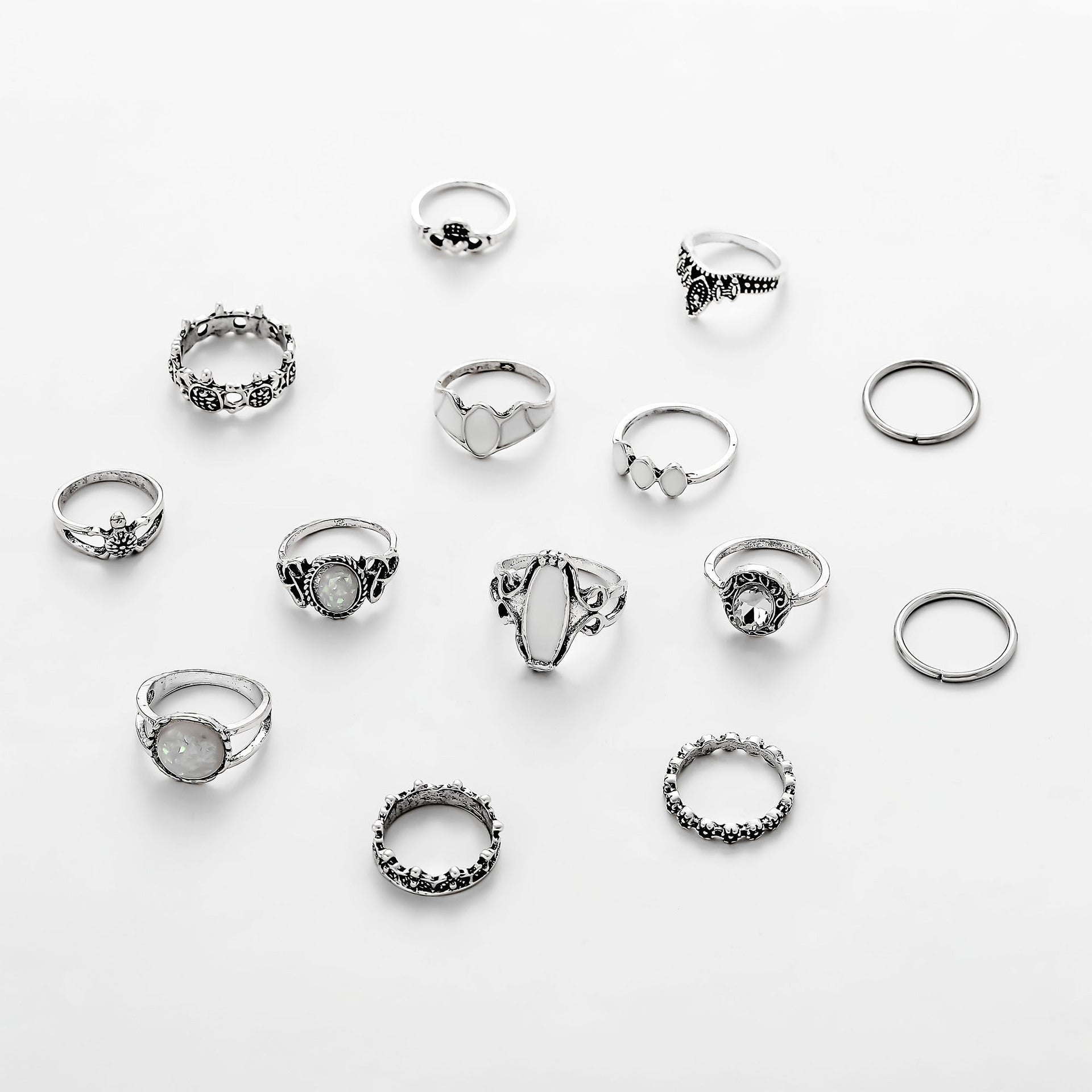 Wholesale  retro diamond carved Starry Sky Gem 12-piece set ring